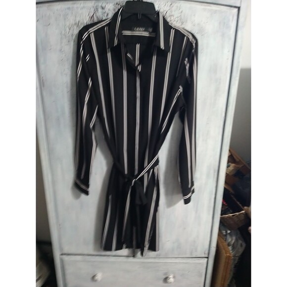 Lauren Ralph Lauren Striped Long Sleeve Collared Button Up Dress 10 Black... - Picture 6 of 9